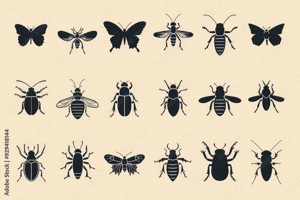 A collection of various insects and bugs on a neutral beige background