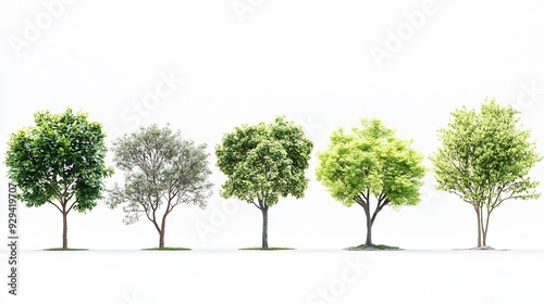 Isolated trees on white background  The collection of trees : Generative AI