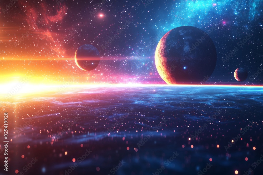 Obraz premium Space cosmic illustration with planets scene created with Generative AI