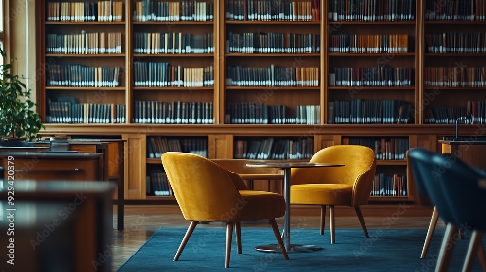 Study area in a modern library : Generative AI Study area in a modern library : Generative AI