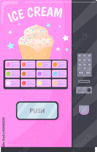 Ice cream vending machine. Cartoon sweet dispenser