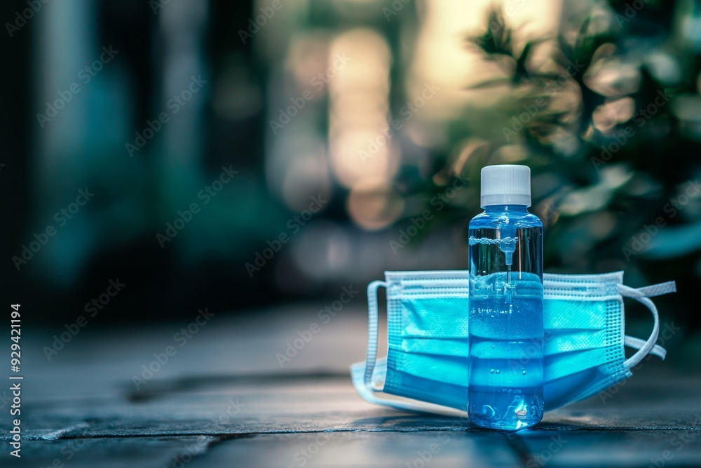 Coronavirus prevention  surgical masks, hand sanitizer, and hand hygiene for covid 19 protection