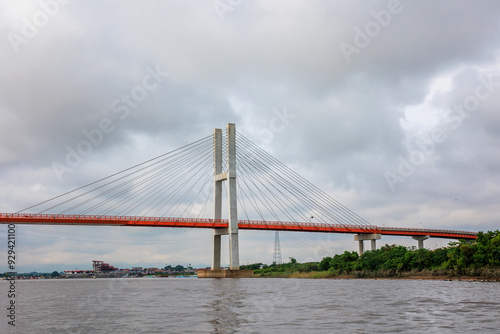 Bridge over the Nanay River, a tributary of the Amazon. With a length of 2,283 meters, in the city of Iquitos, Peru. Latin America. photo