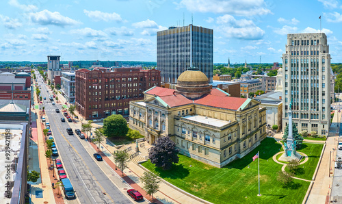 Aerial View of South Bend Courthouse and Downtown Cityscape
