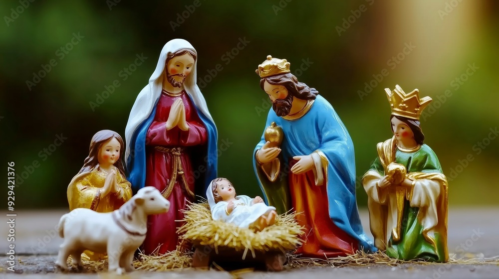 Nativity Scene With Figurines Depicting the Holy Family and Wise Men ...