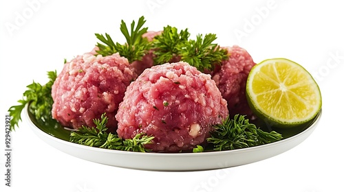 Minced meat pork beef forcemeat clipping path isolated on white background : Generative AI photo