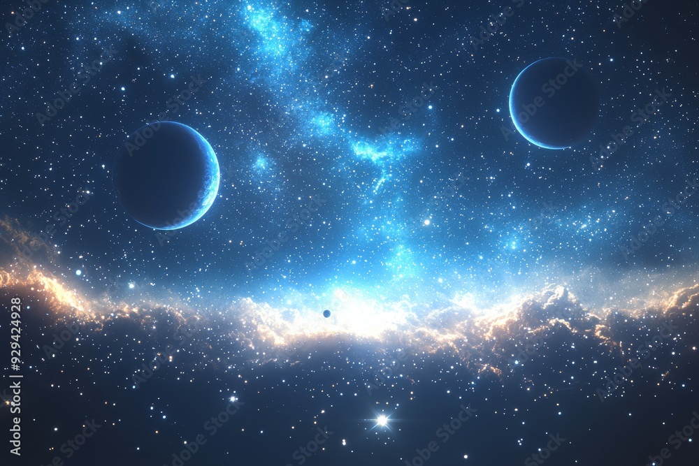 Space cosmic illustration with planets scene created with Generative AI Space cosmic illustration with planets scene created with Generative AI