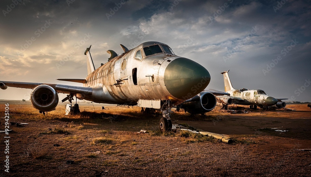 Abandoned Military Aircraft at Desert Airfield Abandoned Military Aircraft at Desert Airfield