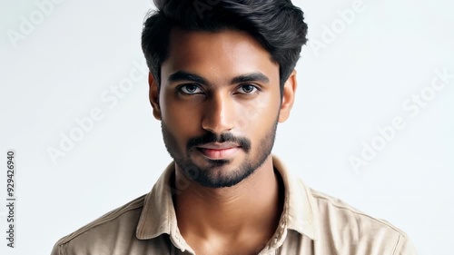 Smiling man in casual sweater against white background.