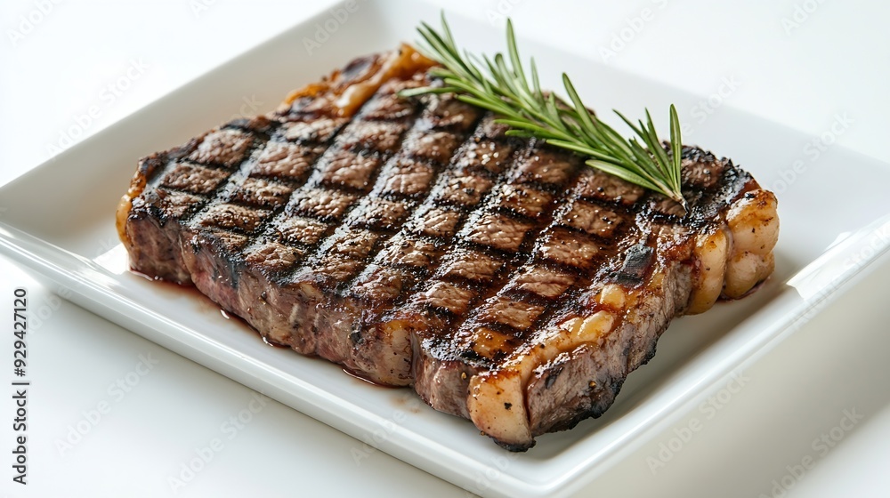 Isolated plate of grilled beef steak bone on white background : Generative AI Isolated plate of grilled beef steak bone on white background : Generative AI