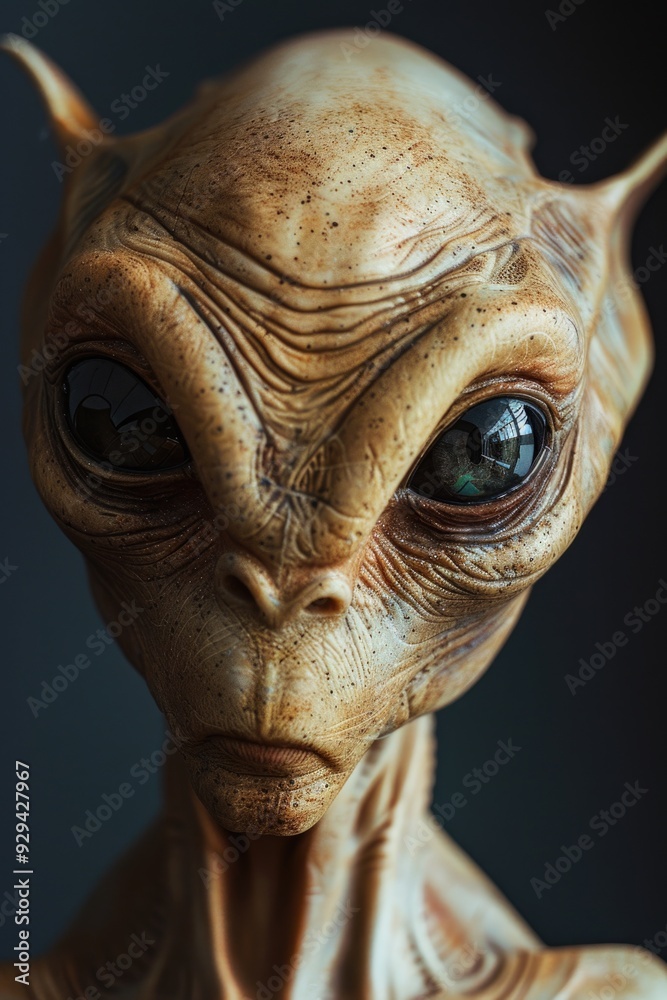 A detailed view of an extraterrestrial being's figurine, perfect for sci-fi themed projects or conceptual art