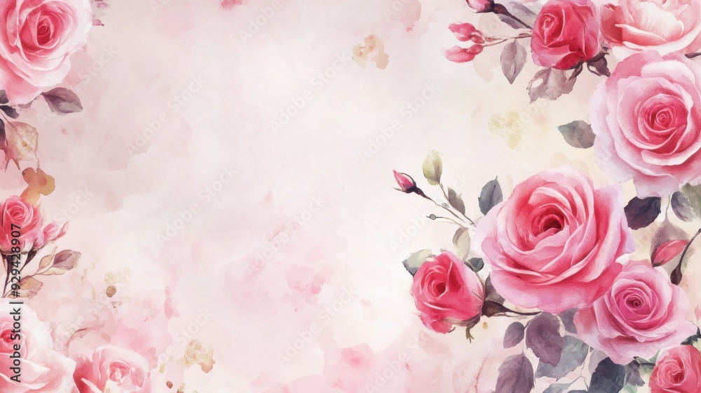 Fototapeta Free hand drawn watercolor Rose blossom drawing white background