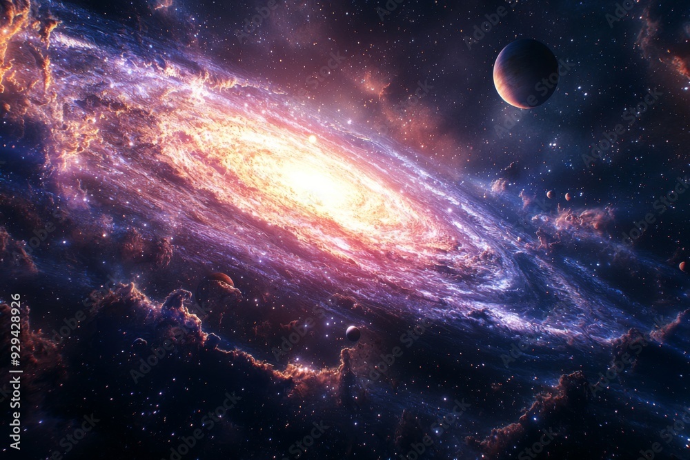 Fototapeta premium Space cosmic illustration with planets scene created with Generative AI