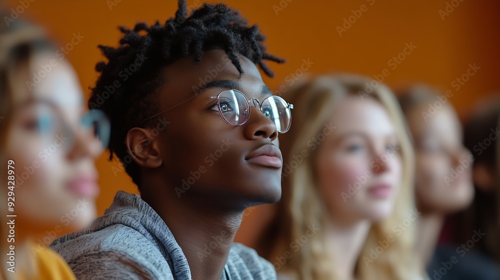 Obraz premium Group of Multiethnic Enthusiastic Students Comparing Research Findings in University Study Room Young Doctorate Researcher Joining the Conversation with Colleagues : Generative AI
