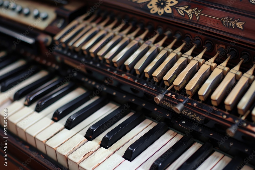 Close-up view of piano keys with intricate details and textures Close-up view of piano keys with intricate details and textures