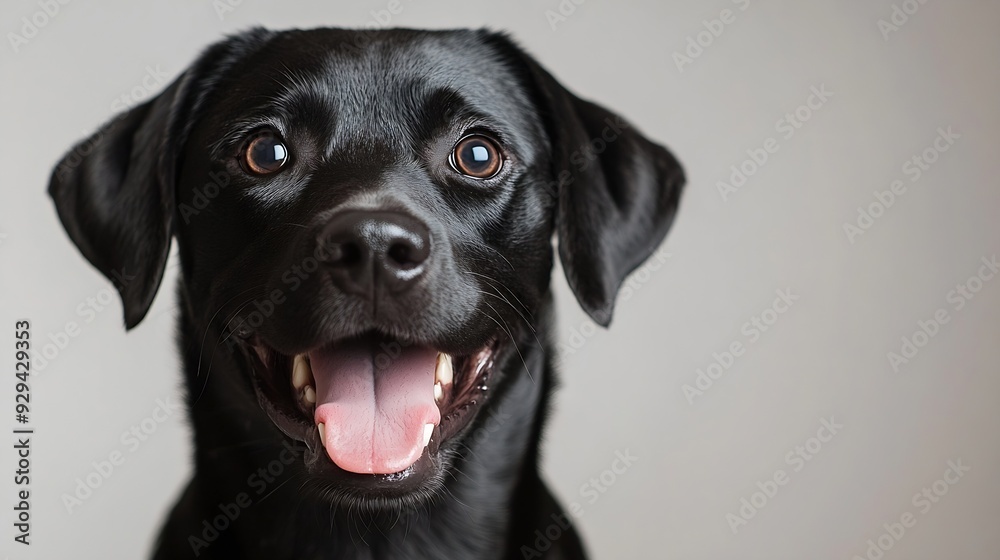 Closeup of a Happy panting black Labrador dog looking at the camera isolated on white Remastered : Generative AI Closeup of a Happy panting black Labrador dog looking at the camera isolated on white Remastered : Generative AI