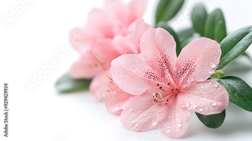 Azaleas flowers with leaves Pink flowers isolated on white background with clipping path : Generative AI #929429934