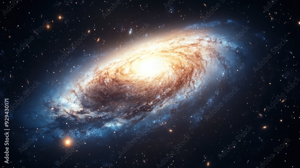 Fototapeta premium A stunning depiction of a spiral galaxy in deep space, showcasing cosmic beauty and mystery.