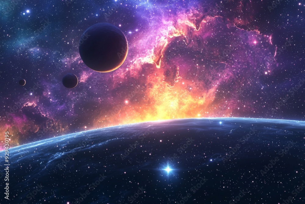Obraz premium Space cosmic illustration with planets scene created with Generative AI