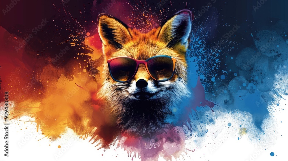 fox with sunglasses. Art on t-shirts. t-shirt design