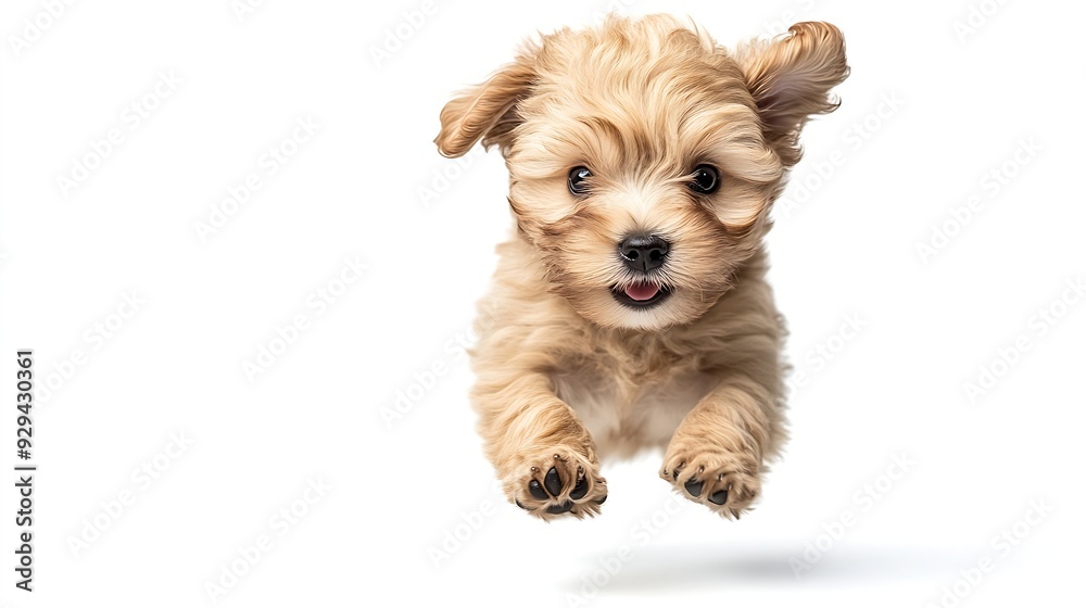 cute puppy little maltipoo dog running and playing isolated on white : Generative AI cute puppy little maltipoo dog running and playing isolated on white : Generative AI