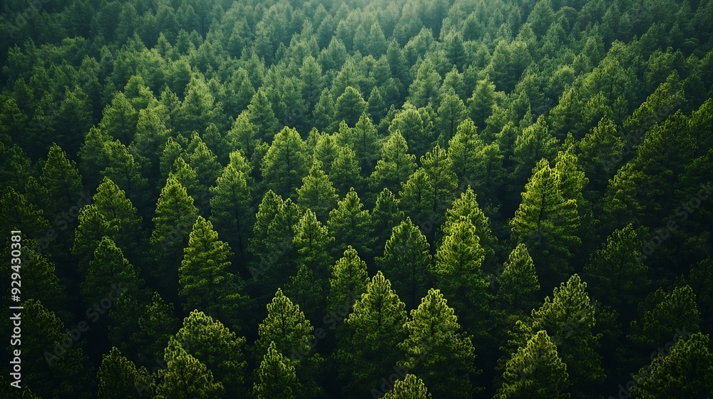 Aerial View Of Green Pine Tree Forest In Canela Rio Grande Do Sul Brazil : Generative AI