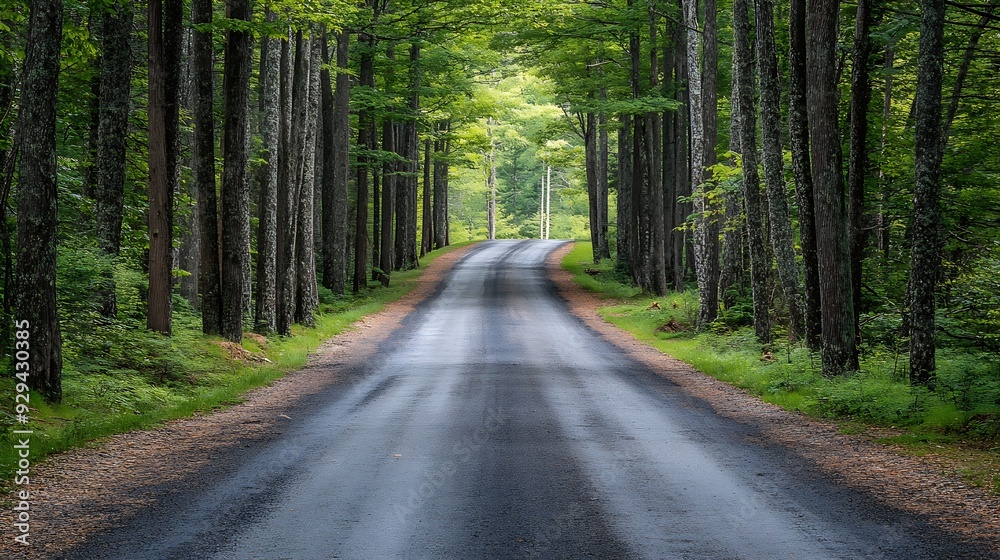 Naklejka premium Wooded private road lined with trees : Generative AI