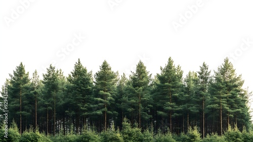 View of a High definition Treeline isolated on a white background : Generative AI