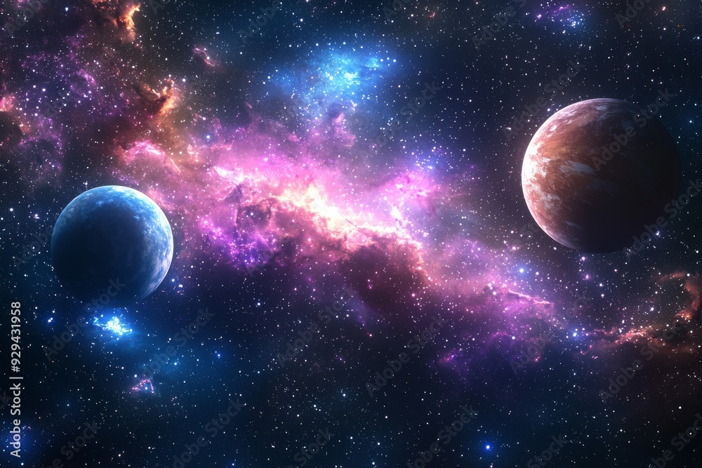 Space cosmic illustration with planets scene created with Generative AI Space cosmic illustration with planets scene created with Generative AI