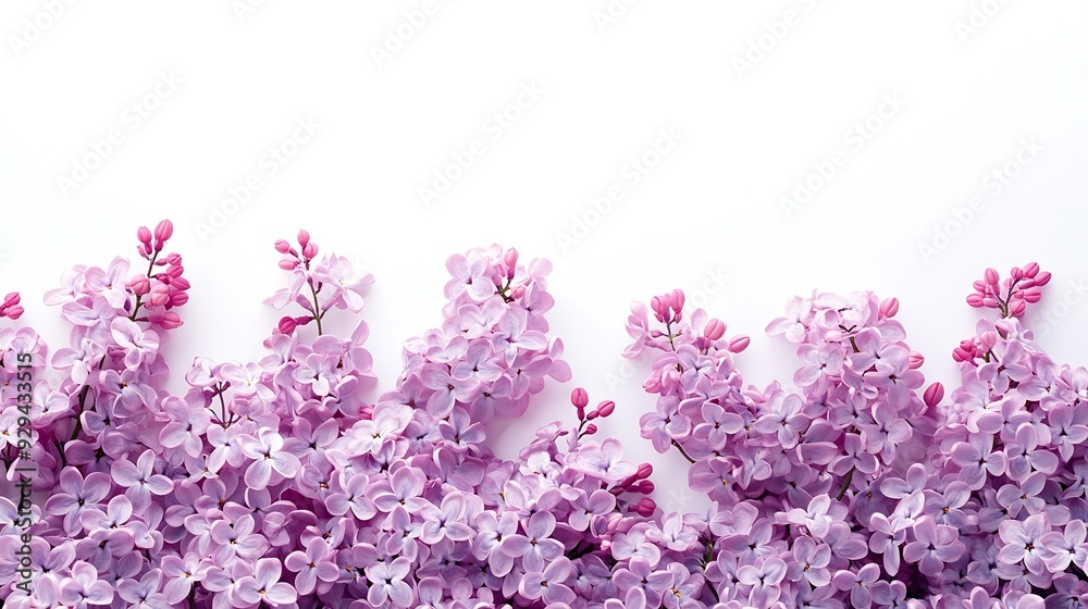 Naklejka premium Lilac flowers Isolated on white background Floristic border or banner Floral of spring delicate lilac flowers : Generative AI