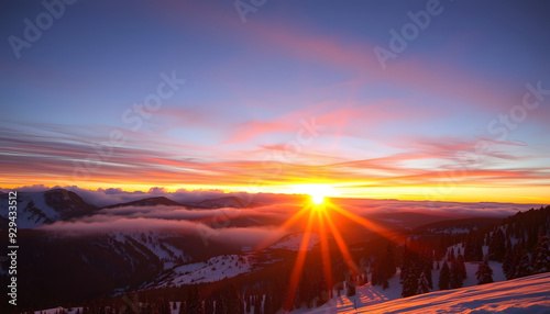 stunning lights at sunset, hotham alpine resort isolated with white highlights, png photo