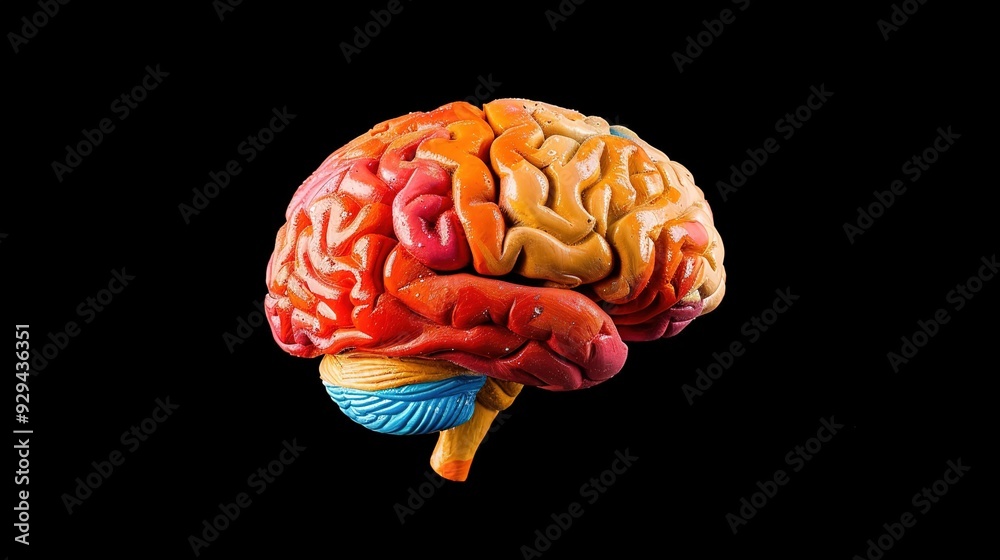A colorful model of a human brain showcasing its structure and regions. A colorful model of a human brain showcasing its structure and regions.