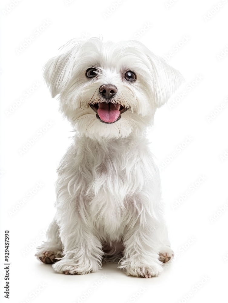 Cute Maltese dog panting, sitting and looking at the camera, Isolated on white , ai Cute Maltese dog panting, sitting and looking at the camera, Isolated on white , ai