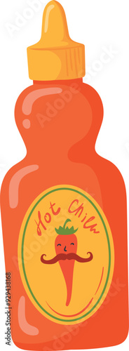 Hot chili bottle. Red sauce cartoon icon