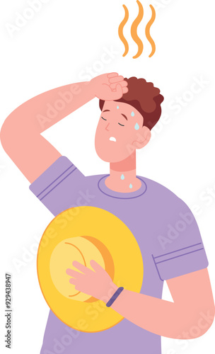 Overheated man in hot day. Person exhausted from heat
