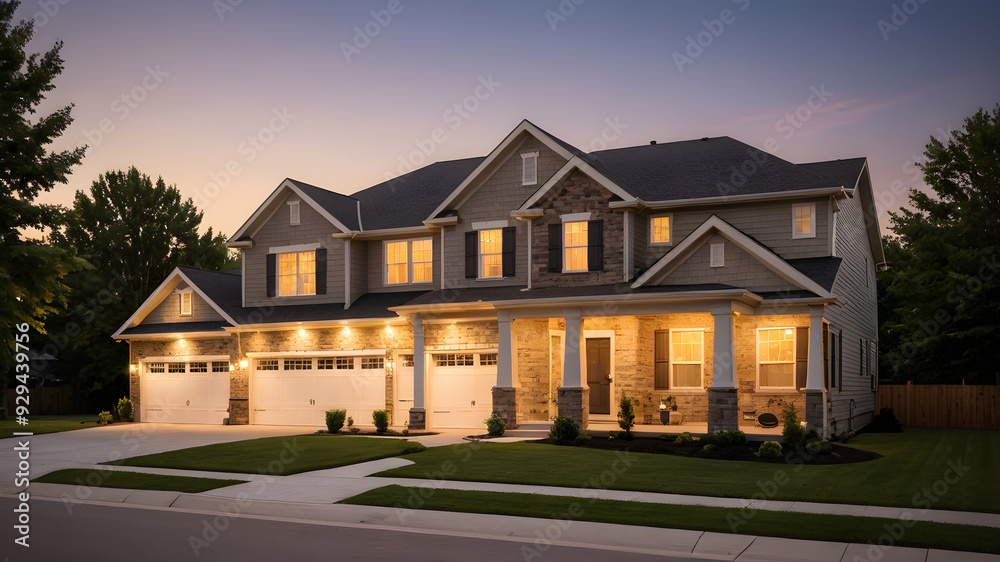 Dream American house in the evening Dream American house in the evening