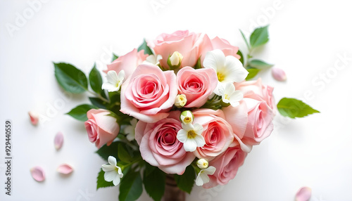 Wedding flyer invitation bouquet of pink roses white background 13