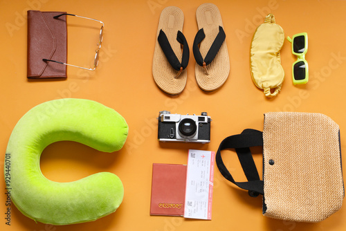 Travel pillow, ticket, pass...