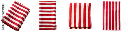 Straightened redish red striped unfolded beach towel on transparent background PNG file photo