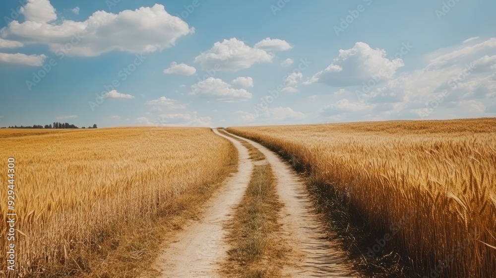 Fototapeta premium Country Road in a Wheat Field