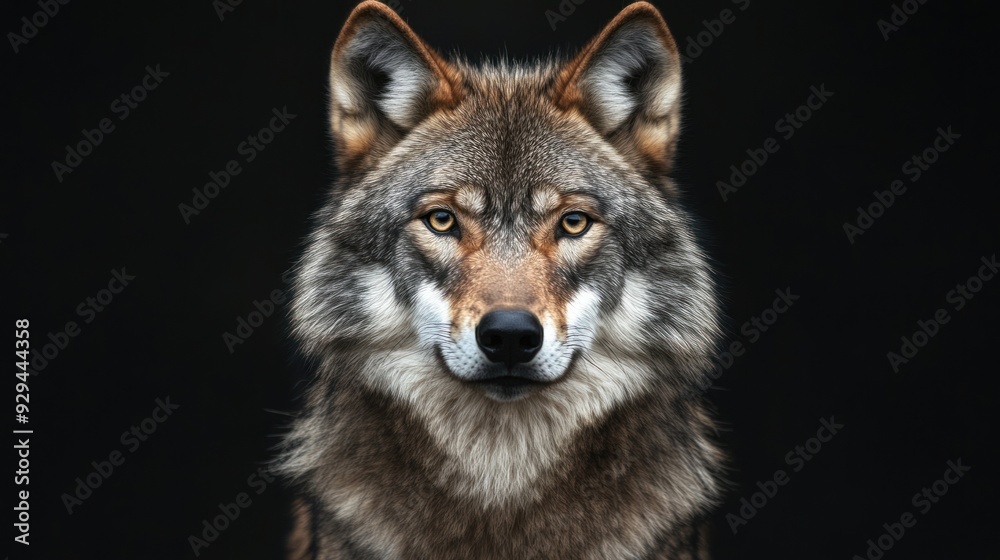 Obraz premium Wolf Portrait Against Black Background