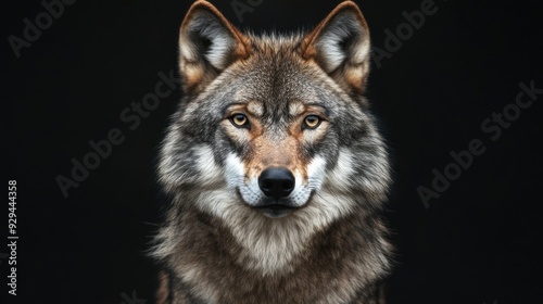 Wolf Portrait Against Black Background