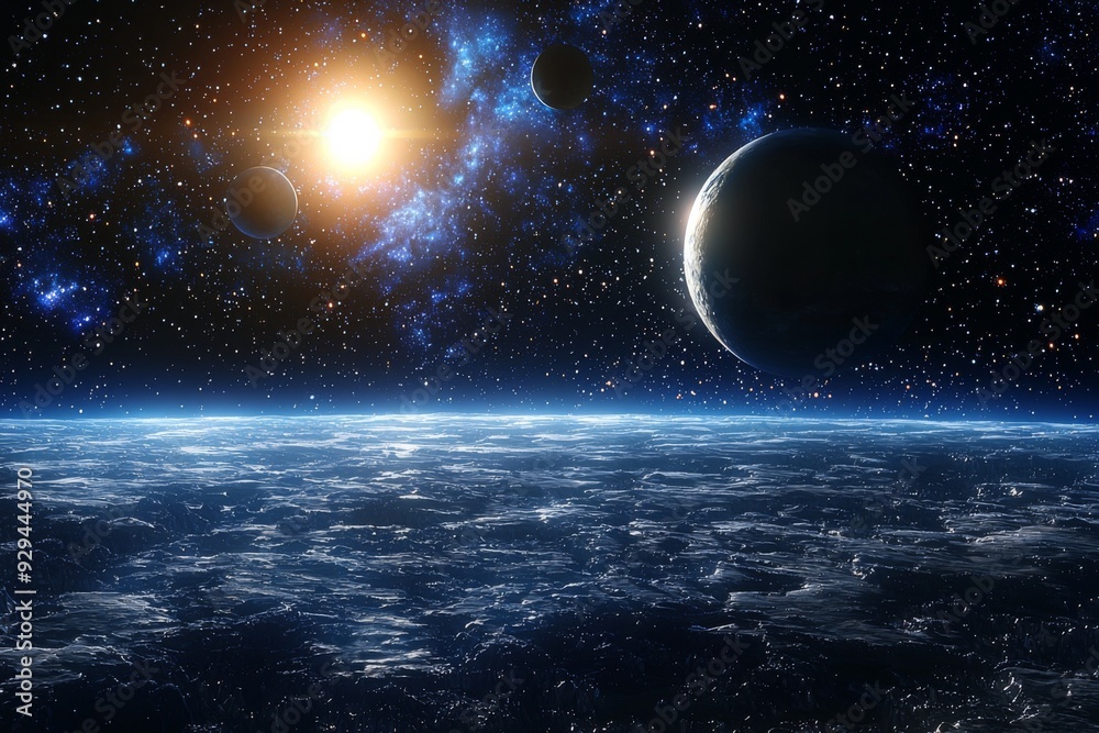 Space cosmic illustration with planets scene created with Generative AI Space cosmic illustration with planets scene created with Generative AI