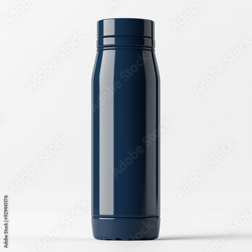 mock up empty navy blue water bottle thermos, white background