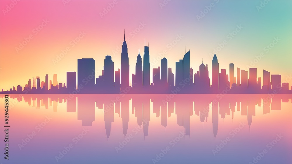 Obraz premium A city skyline is reflected in the water