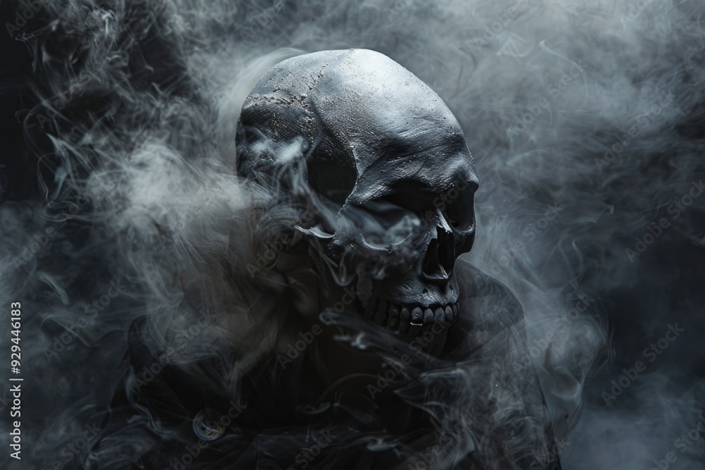 A spooky image of a skull with smoke billowing from its mouth, great for Halloween or horror-themed designs A spooky image of a skull with smoke billowing from its mouth, great for Halloween or horror-themed designs