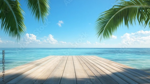 Tropical Paradise: Wooden Deck Overlooking Turquoise Ocean