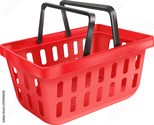 Red store basket. Realistic empty retail mockup