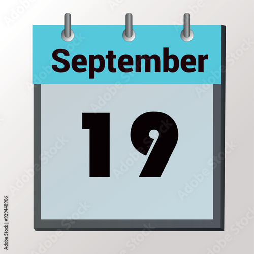 vector calendar page with date September 19, light colors