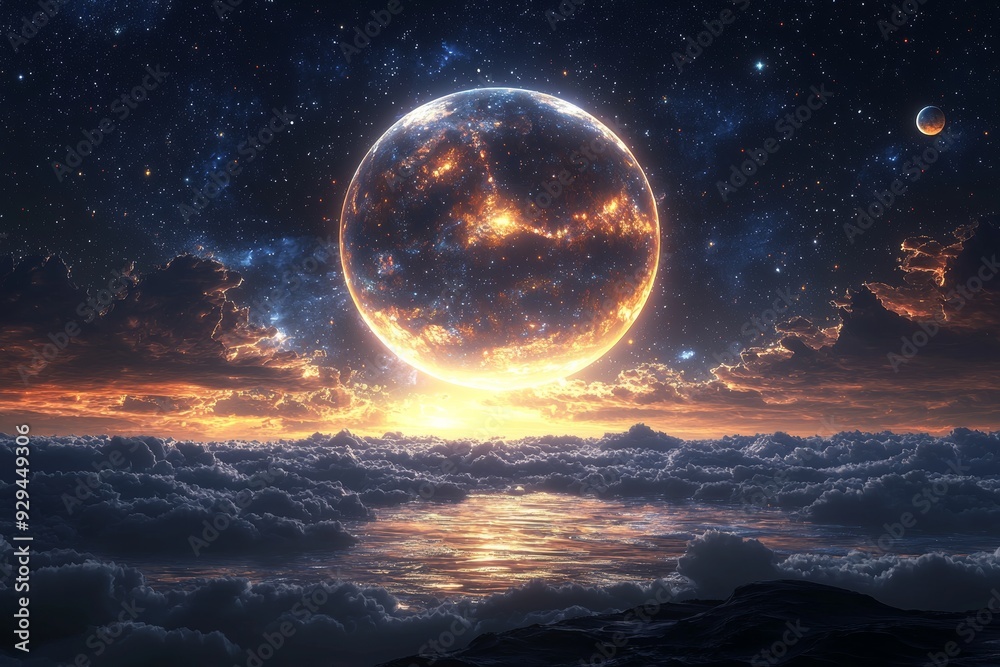 Space cosmic illustration with planets scene created with Generative AI Space cosmic illustration with planets scene created with Generative AI
